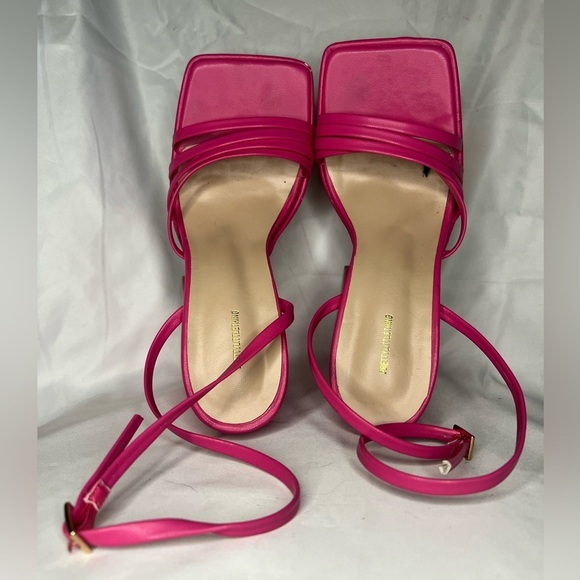 PrettyLittleThing Pink Square Toe Strappy Platform Heel Sandals Size 5 - Picture 8 of 15